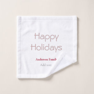 happy holidays peach gray family name date pastel wash cloth
