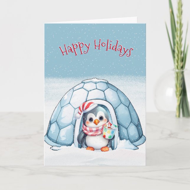 Happy Holidays Penguin Holiday Card (Front)