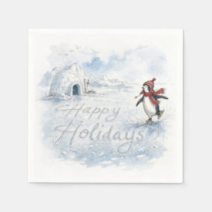 Happy Holidays Penguin Ice Skating Napkins