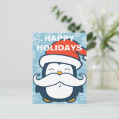 Happy Holidays Penguin Mustache Trend Holiday Postcard (Standing Front)