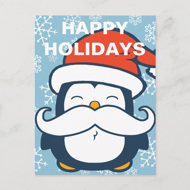 Happy Holidays Penguin Mustache Trend Holiday Postcard (Front)