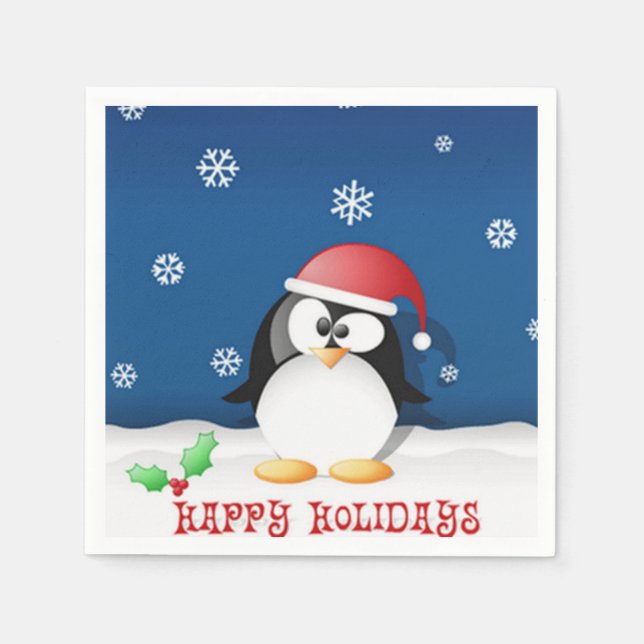 Happy Holidays Penguin Napkins (Front)