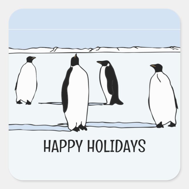 Happy Holidays Penguin Winter Christmas Cool Square Sticker (Front)
