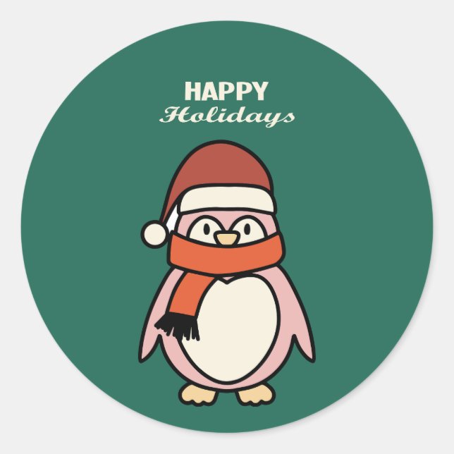 happy holidays penguin xmas celebration classic round sticker (Front)