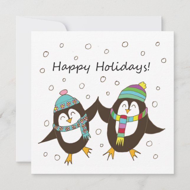 Happy Holidays Penguins Flat Card (Front)