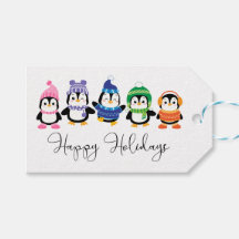 Happy Holidays Penguins Gift Tags