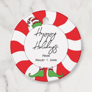 Happy Holidays Peppermint Candy Swirl Fun Elf  Favor Tags