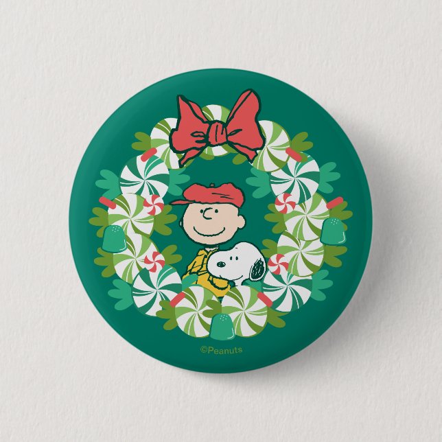 Happy Holidays | Peppermint Candy Wreath Button (Front)