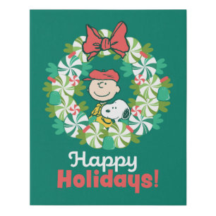 Happy Holidays Peppermint Candy Wreath Faux Canvas Print