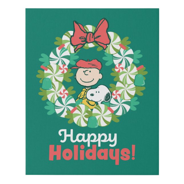 Happy Holidays | Peppermint Candy Wreath Faux Canvas Print (Front)