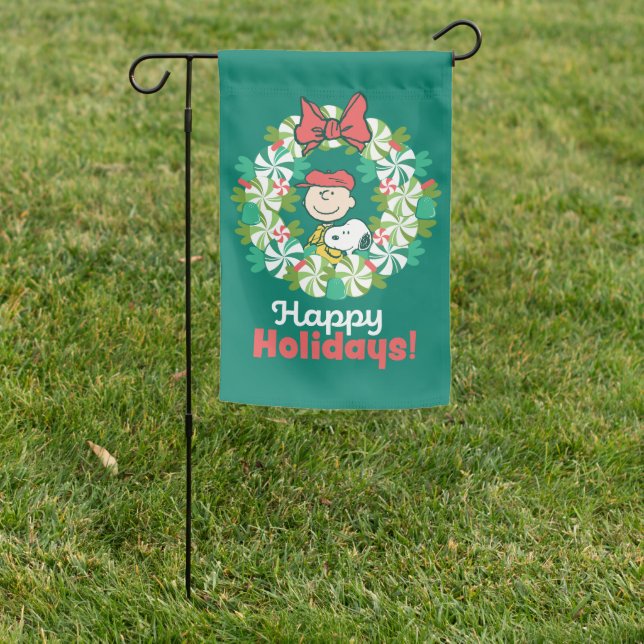 Happy Holidays | Peppermint Candy Wreath Garden Flag (In SItu)