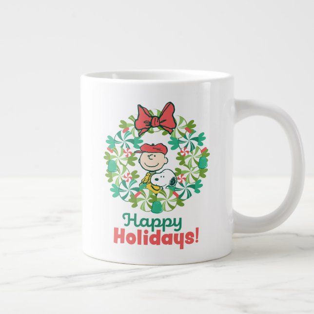Happy Holidays | Peppermint Candy Wreath Giant Coffee Mug (Right)