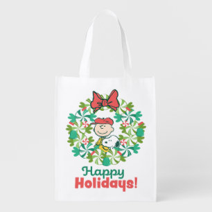 Happy Holidays Peppermint Candy Wreath Grocery Bag