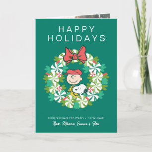 Happy Holidays   Peppermint Candy Wreath Holiday Card