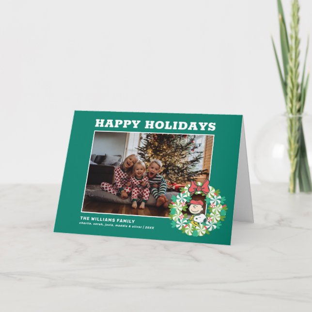 Happy Holidays | Peppermint Candy Wreath Holiday Card (Front)