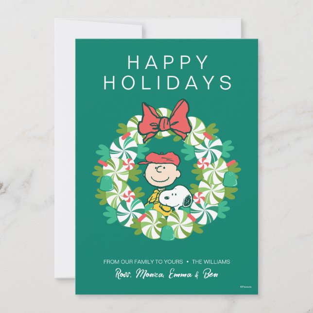 Happy Holidays | Peppermint Candy Wreath Holiday Card (Front)