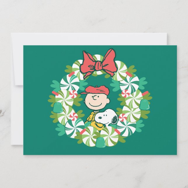 Happy Holidays | Peppermint Candy Wreath Holiday Card (Front)