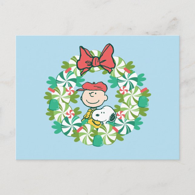 Happy Holidays | Peppermint Candy Wreath Holiday Postcard (Front)