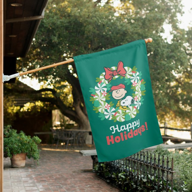 Happy Holidays | Peppermint Candy Wreath House Flag (In SItu)