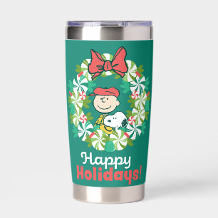 Happy Holidays   Peppermint Candy Wreath Insulated Tumbler