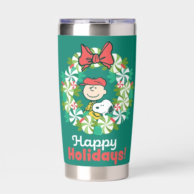 Happy Holidays | Peppermint Candy Wreath Insulated Tumbler (Front)