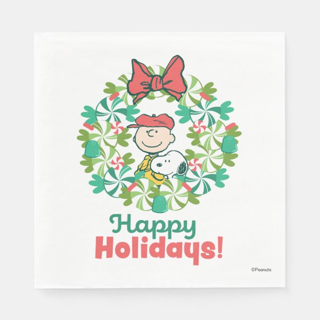 Happy Holidays | Peppermint Candy Wreath Napkins (Front)