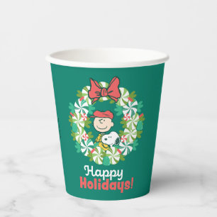 Happy Holidays Peppermint Candy Wreath Paper Cups