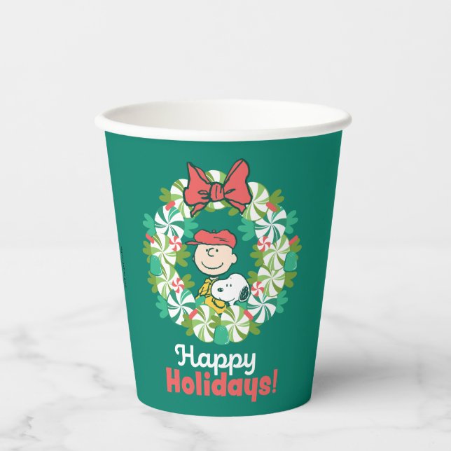 Happy Holidays | Peppermint Candy Wreath Paper Cups (Front)