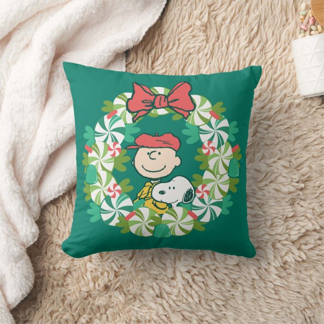 Happy Holidays | Peppermint Candy Wreath Throw Pillow (Blanket)