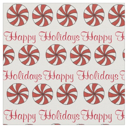 Happy Holidays Peppermint Hard Candy Christmas Fabric