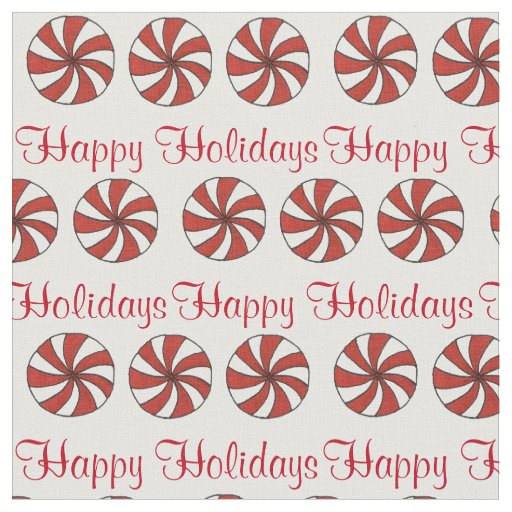 Happy Holidays Peppermint Hard Candy Christmas Fabric