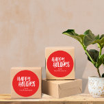 Happy Holidays | Personalized Bold Red Christmas Classic Round Sticker<br><div class="desc">Modern Minimalist Happy Holidays Simple Name Classic Round Sticker in Red</div>