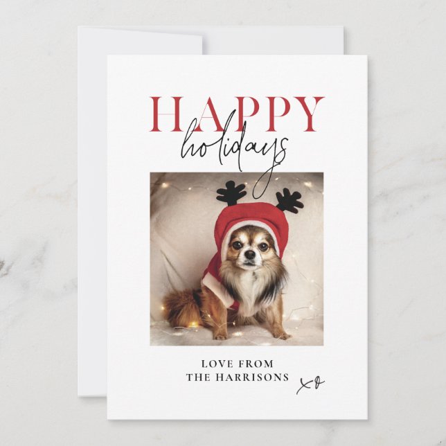 Happy Holidays Personalized Dog Photo Family  Holiday Card (Front)