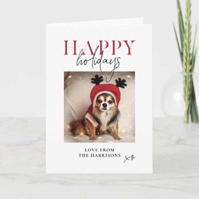 Happy Holidays Personalized Dog Photo Family  Holiday Card (Front)