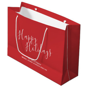 'Happy Holidays' Personalized Family Name Red Large Gift Bag