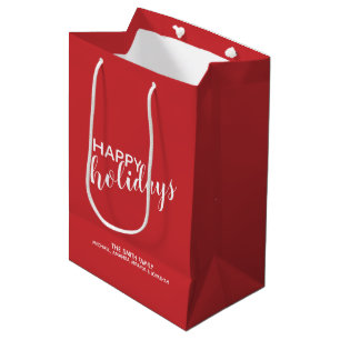 'Happy Holidays' Personalized Family Name Red Medium Gift Bag
