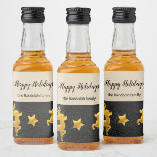 Happy Holidays Personalized Gold Reindeer Liquor Bottle Label