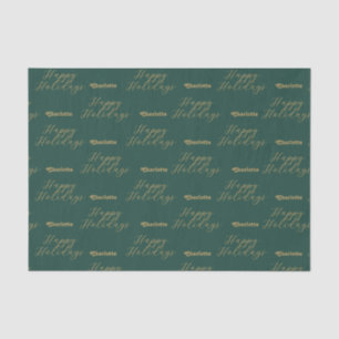 Happy Holidays Personalized Name Traditional Green Tissue Paper