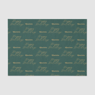 Happy Holidays Personalized Name Traditional Green Tissue Paper
