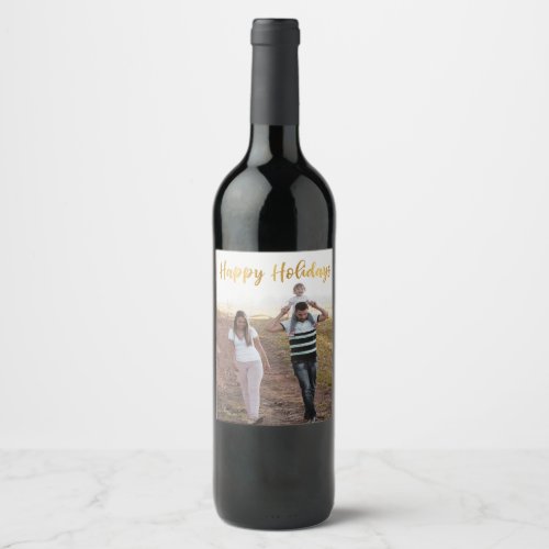 Happy Holidays Personalized Photo Wine Label