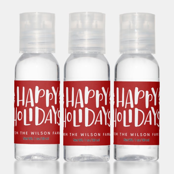 Happy Holidays - Personalized Red Christmas Hand Sanitizer | Zazzle.com