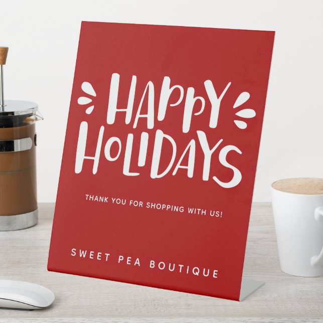 Happy Holidays - Personalized Red Christmas Pedestal Sign (In SItu)