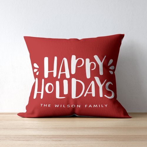 Happy Holidays _ Personalized Red Christmas Throw Pillow