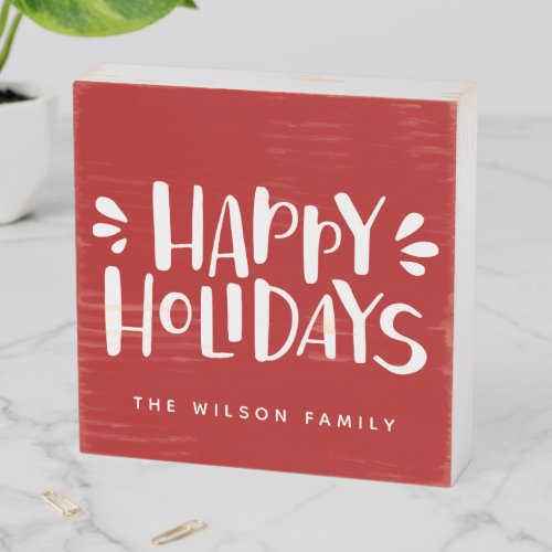 Happy Holidays _ Personalized Red Christmas Wooden Box Sign