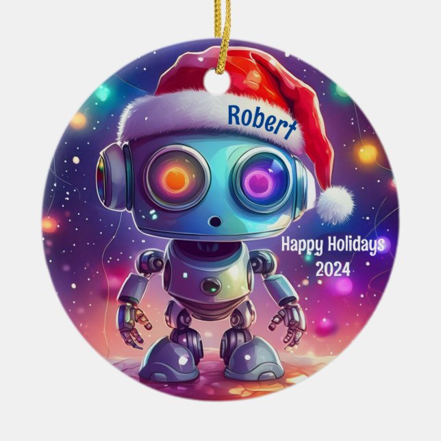 Happy Holidays Personalized Robot Ornament (Front)