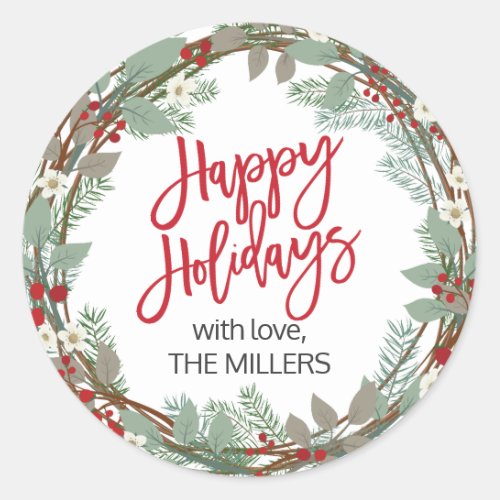 Happy Holidays Personalized Round Gift Stickers