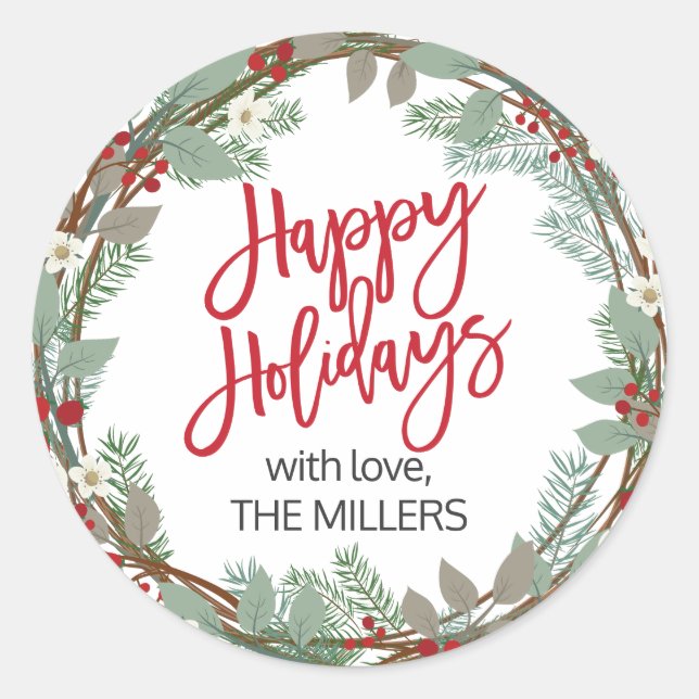 Happy Holidays Personalized Round Gift Stickers (Front)