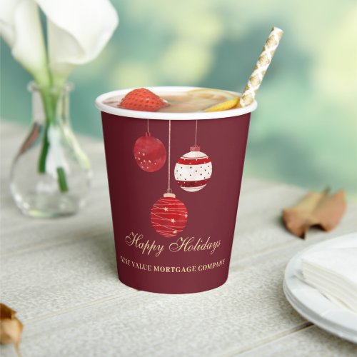 Happy Holidays Personalized Watercolor Business Paper Cups