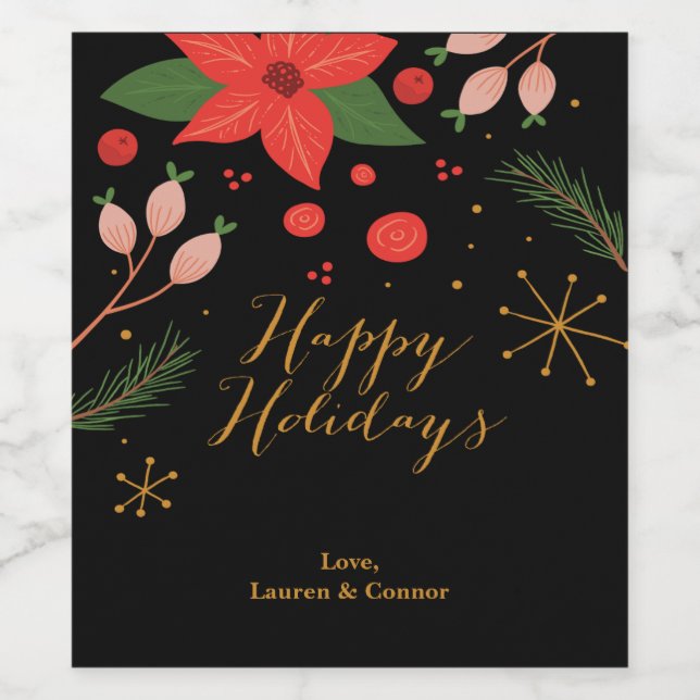 Happy Holidays Personalized Wine Labels (Single Label)