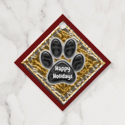 Happy Holidays Pet Caregiver Gold Paw Print Favor Tags